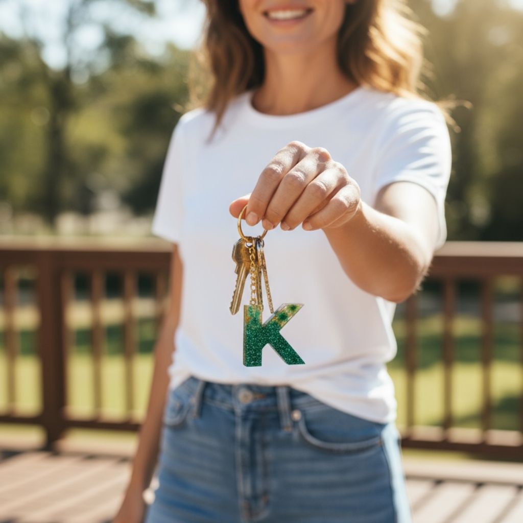 Resin Initial Keychain K – Natural Dried Flower