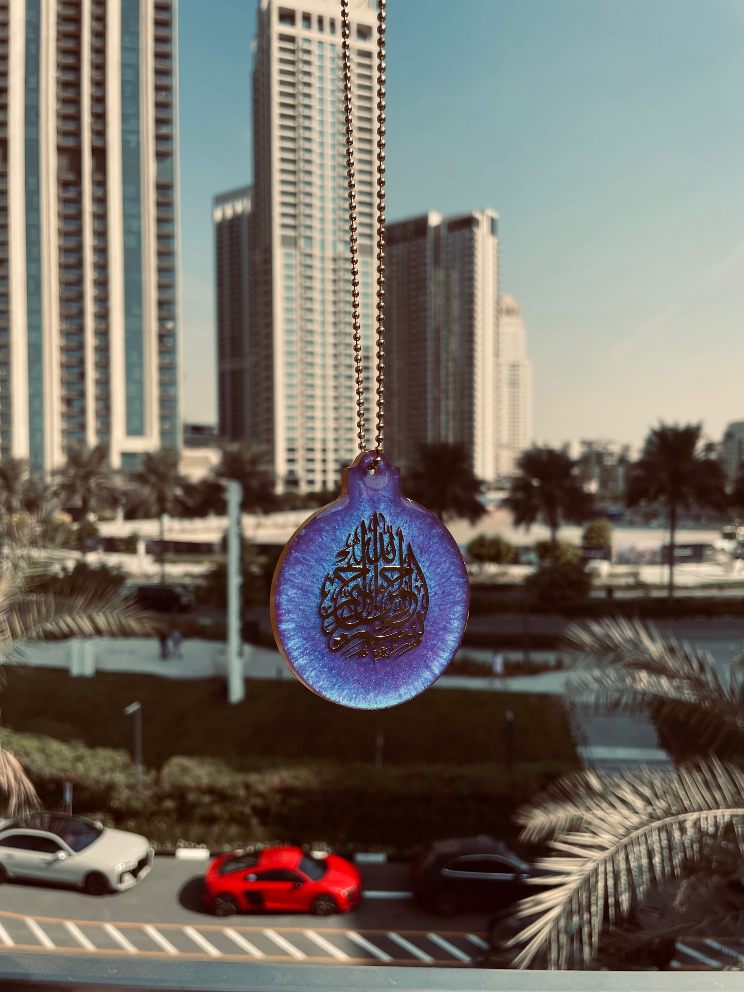 Blue Calligraphy Car Mirror Hanging