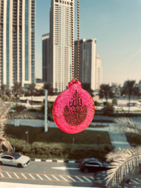 Pink Calligraphy Resin Car Rear Mirror Hanging