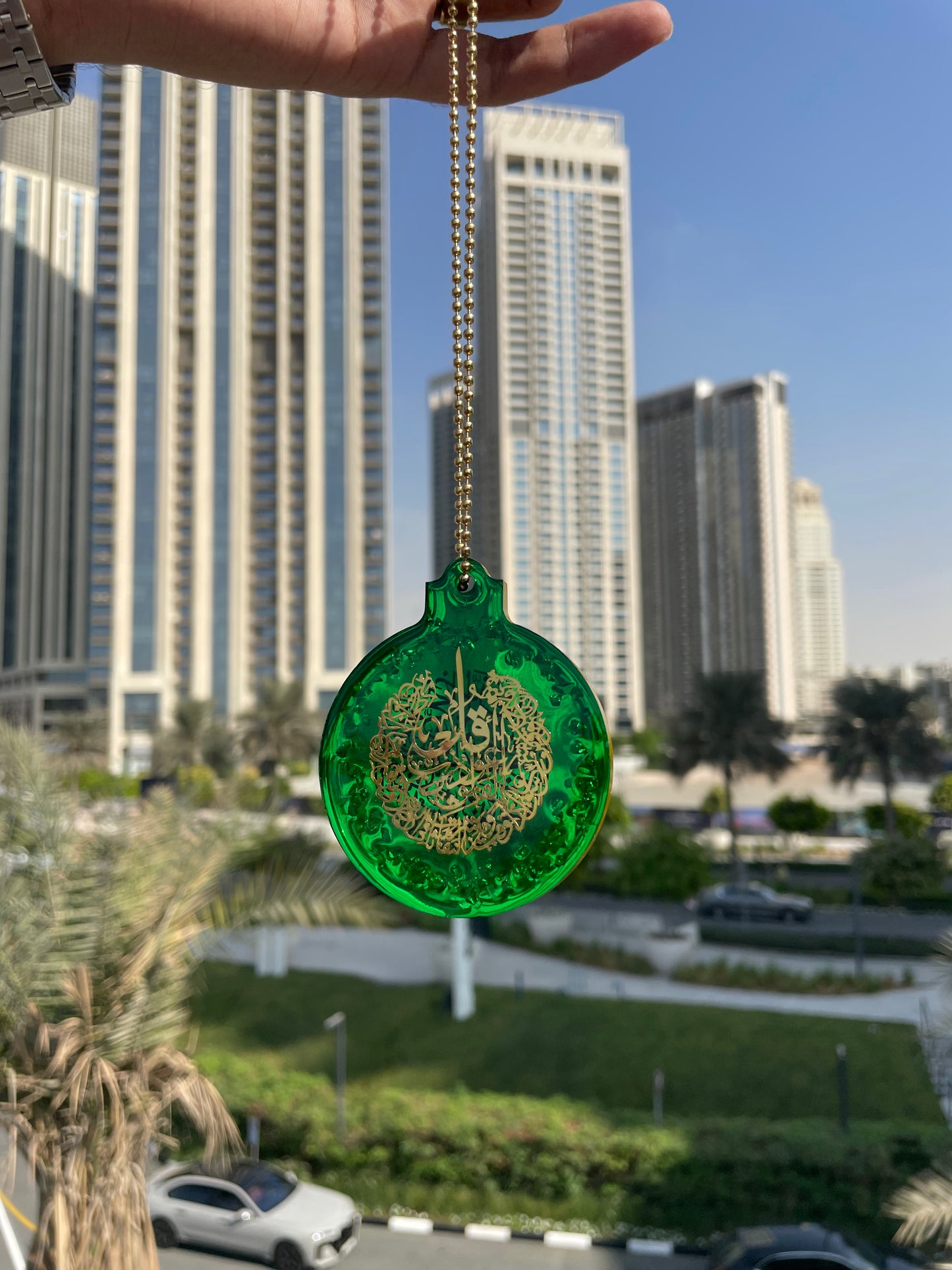 Green Calligraphy Car Mirror Hanging