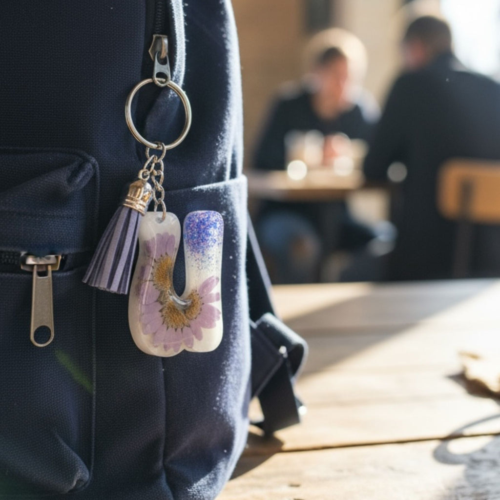U Resin Dried Flowers Glitter Keychain