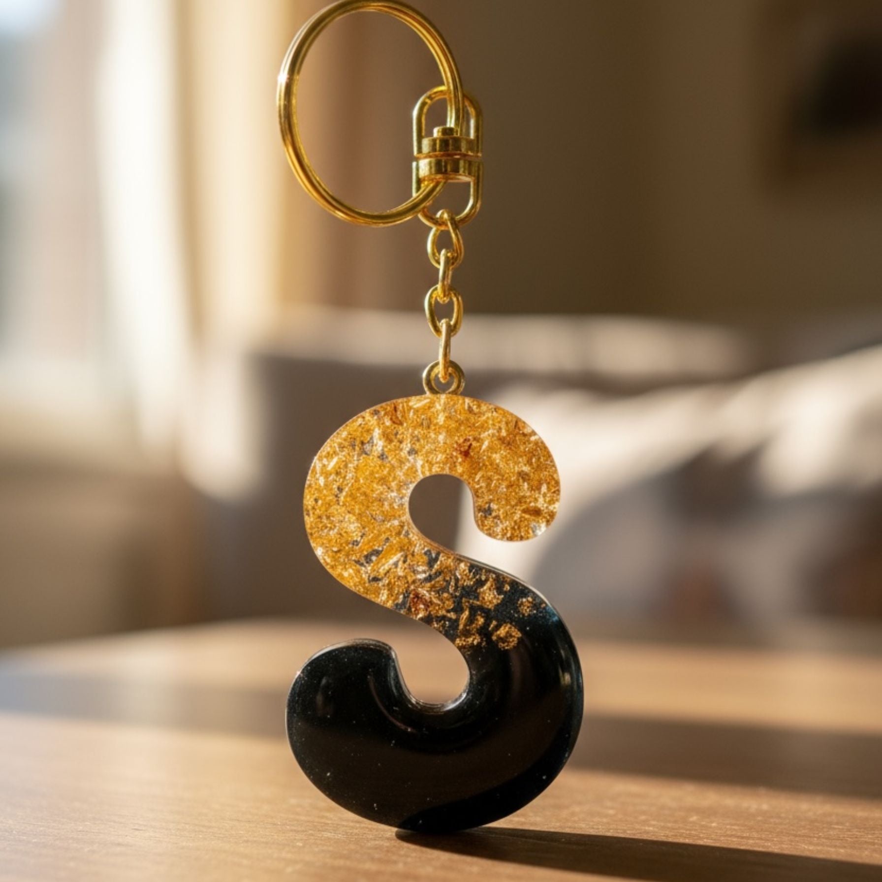 Handmade S Resin Gold Leaf Keychain