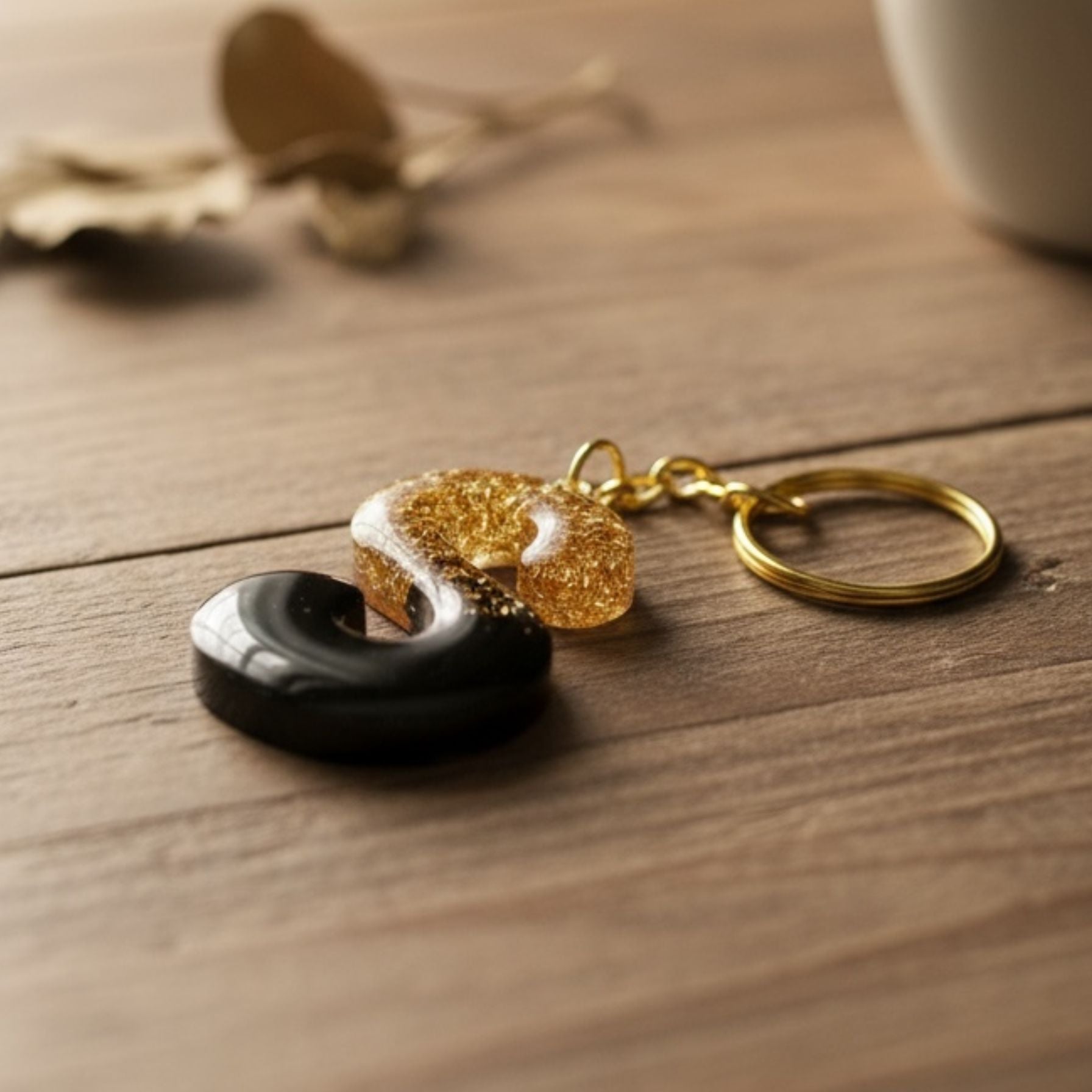 Handmade S Resin Gold Leaf Keychain