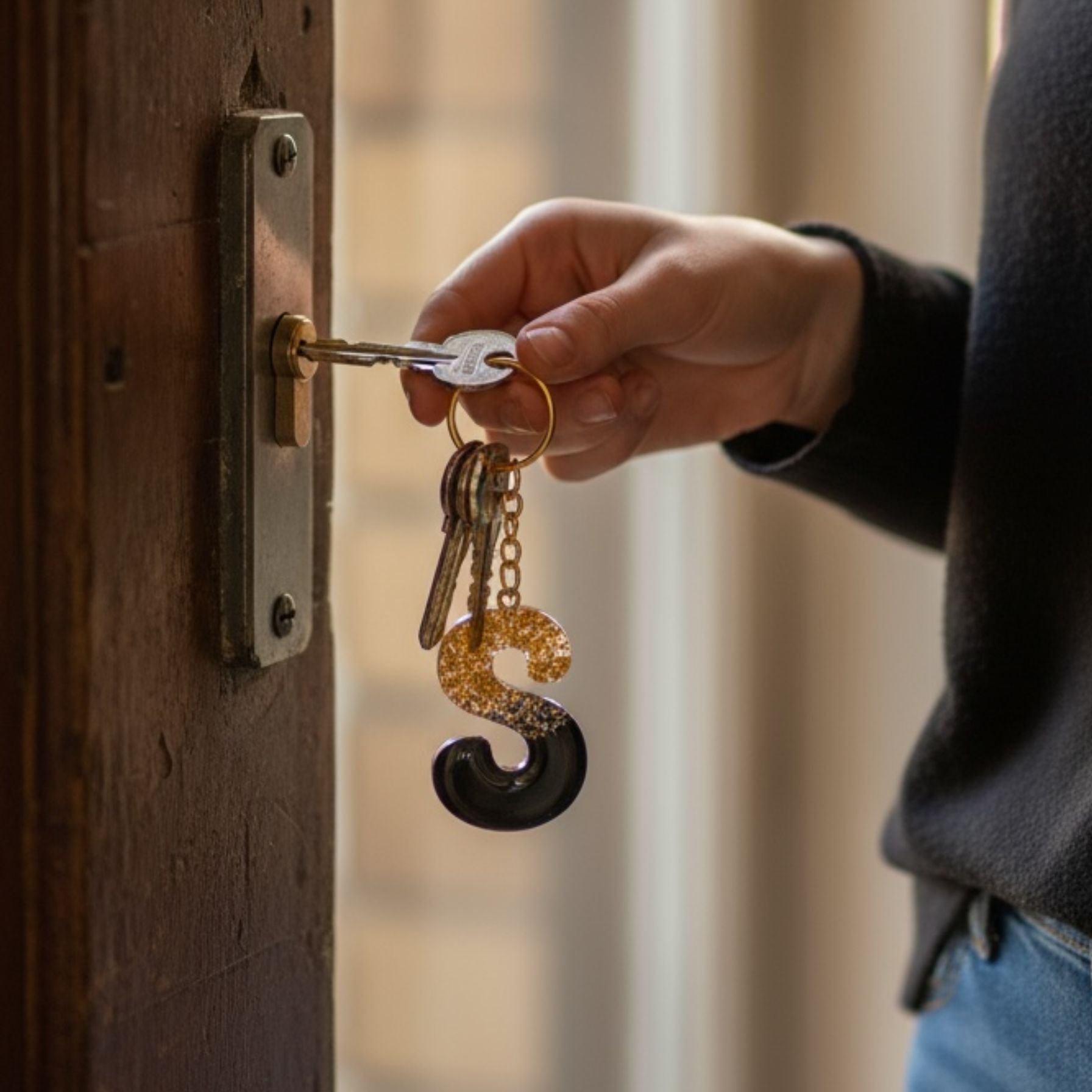 Handmade S Resin Gold Leaf Keychain
