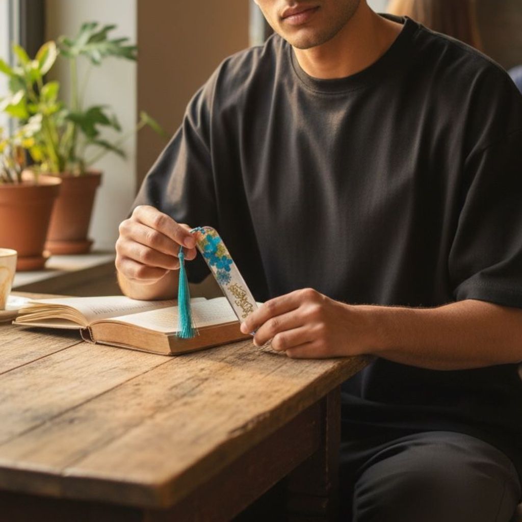 Resin Bookmark – Floral & Calligraphy Design | 14.5 x 3 cm