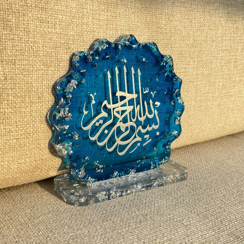 Blue Handmade Resin Bismillah Table Stand