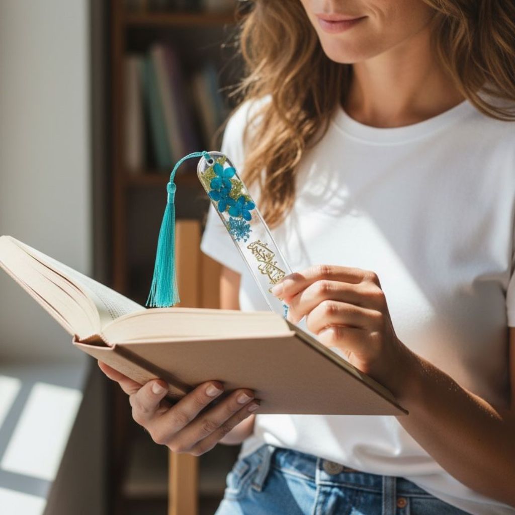 Resin Bookmark – Floral & Calligraphy Design | 14.5 x 3 cm