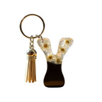Y Resin Keychain with Dried Flowers Tassel