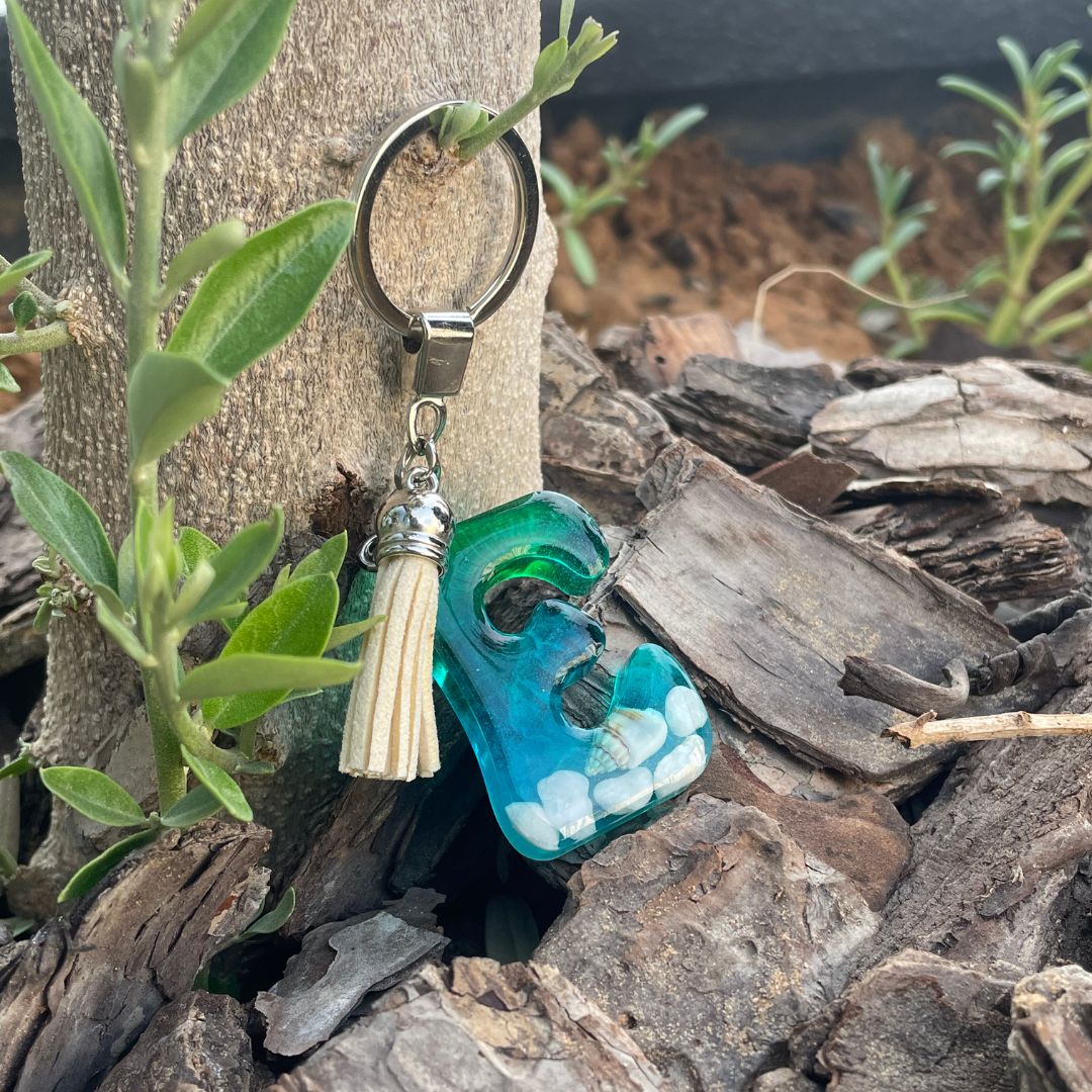 Handmade Letter E Resin Ocean Effect Keychain
