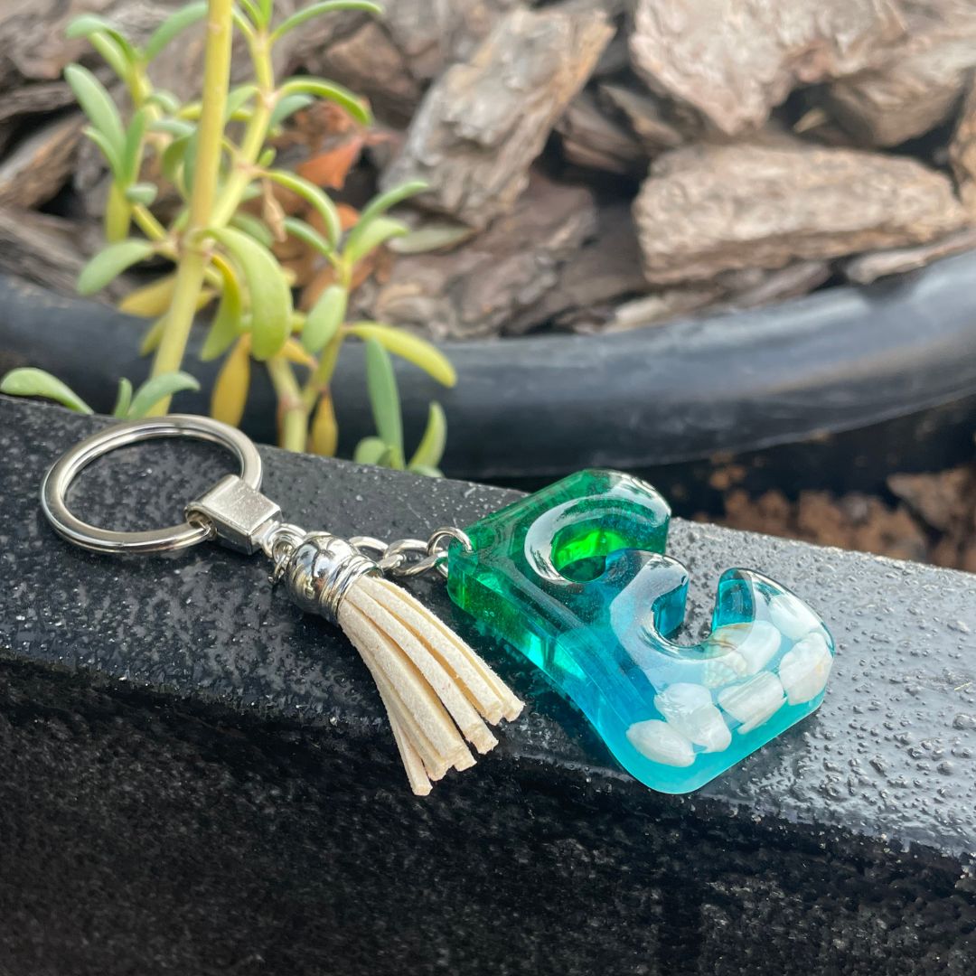Handmade Letter E Resin Ocean Effect Keychain
