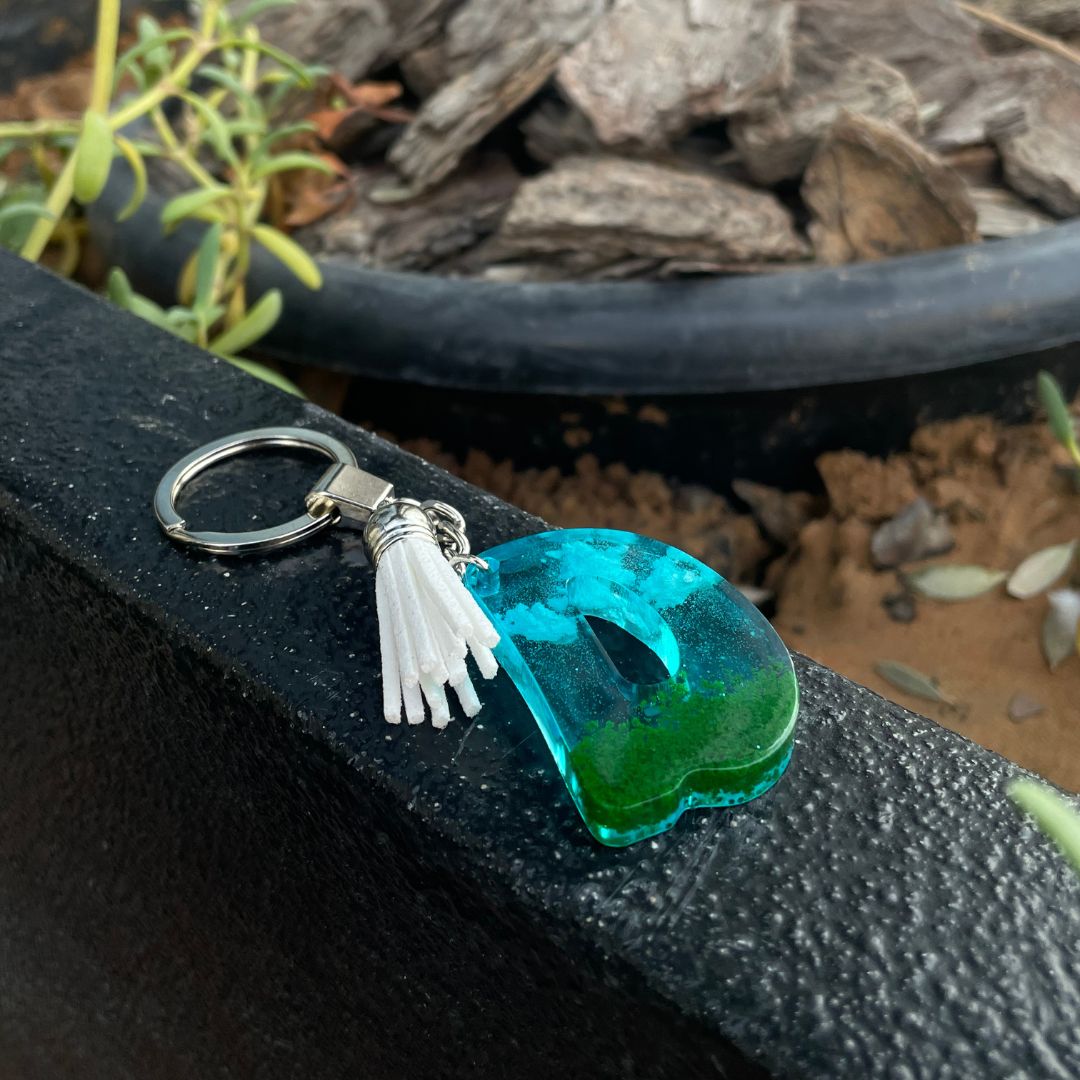 Handmade Letter D Resin Ocean Effect Keychain