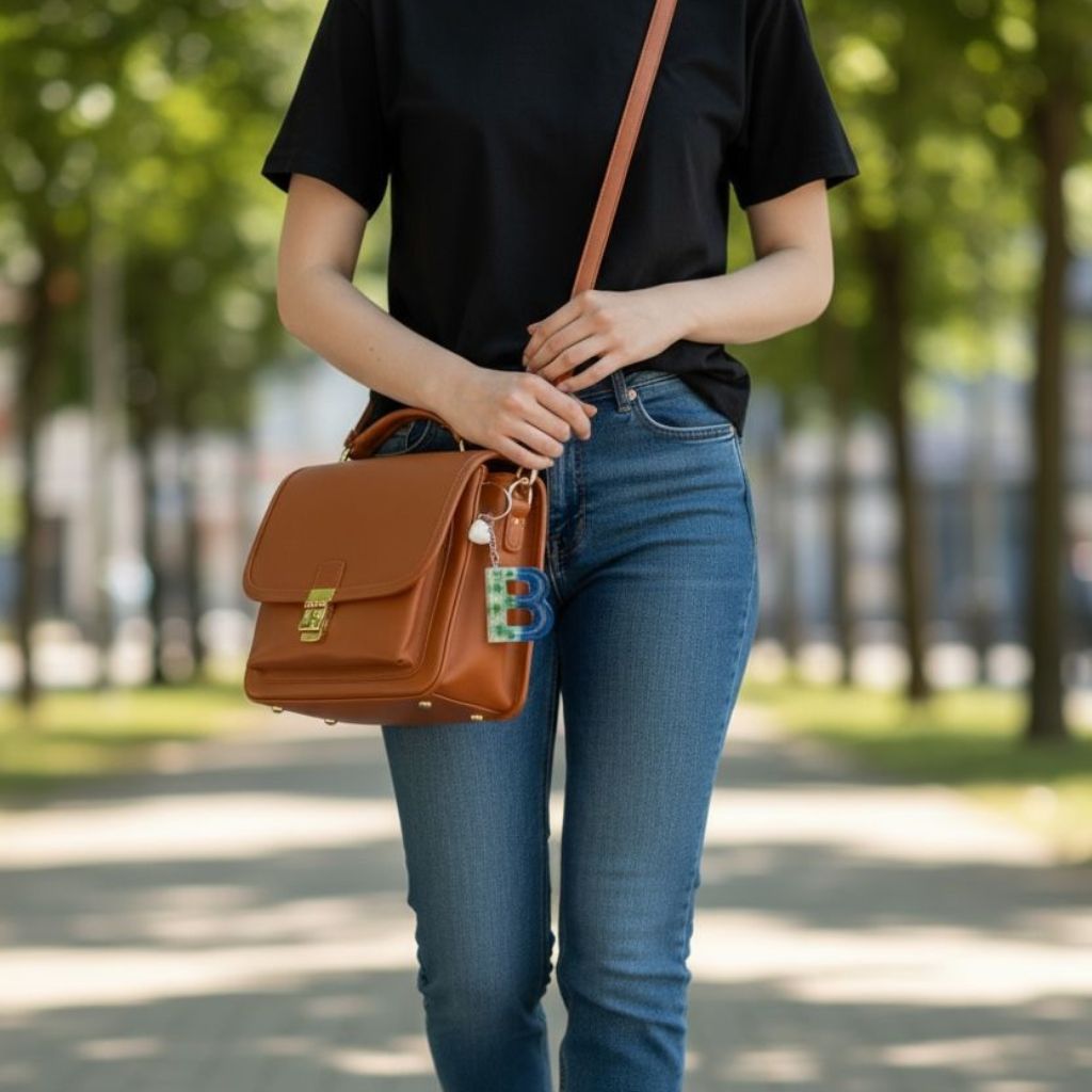 Handmade Letter B Resin Dried Flowers Keychain