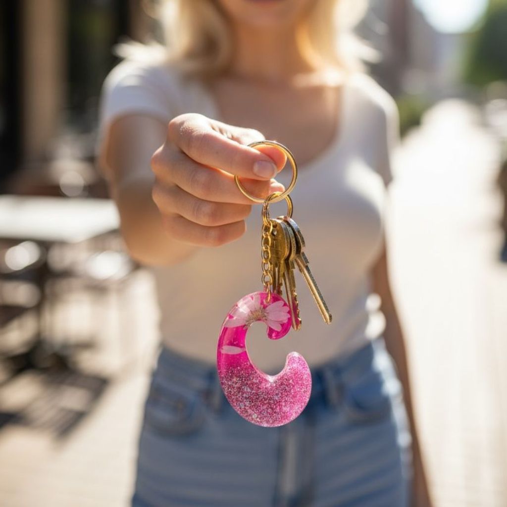 Resin Initial Keychain C - Dried Flowers