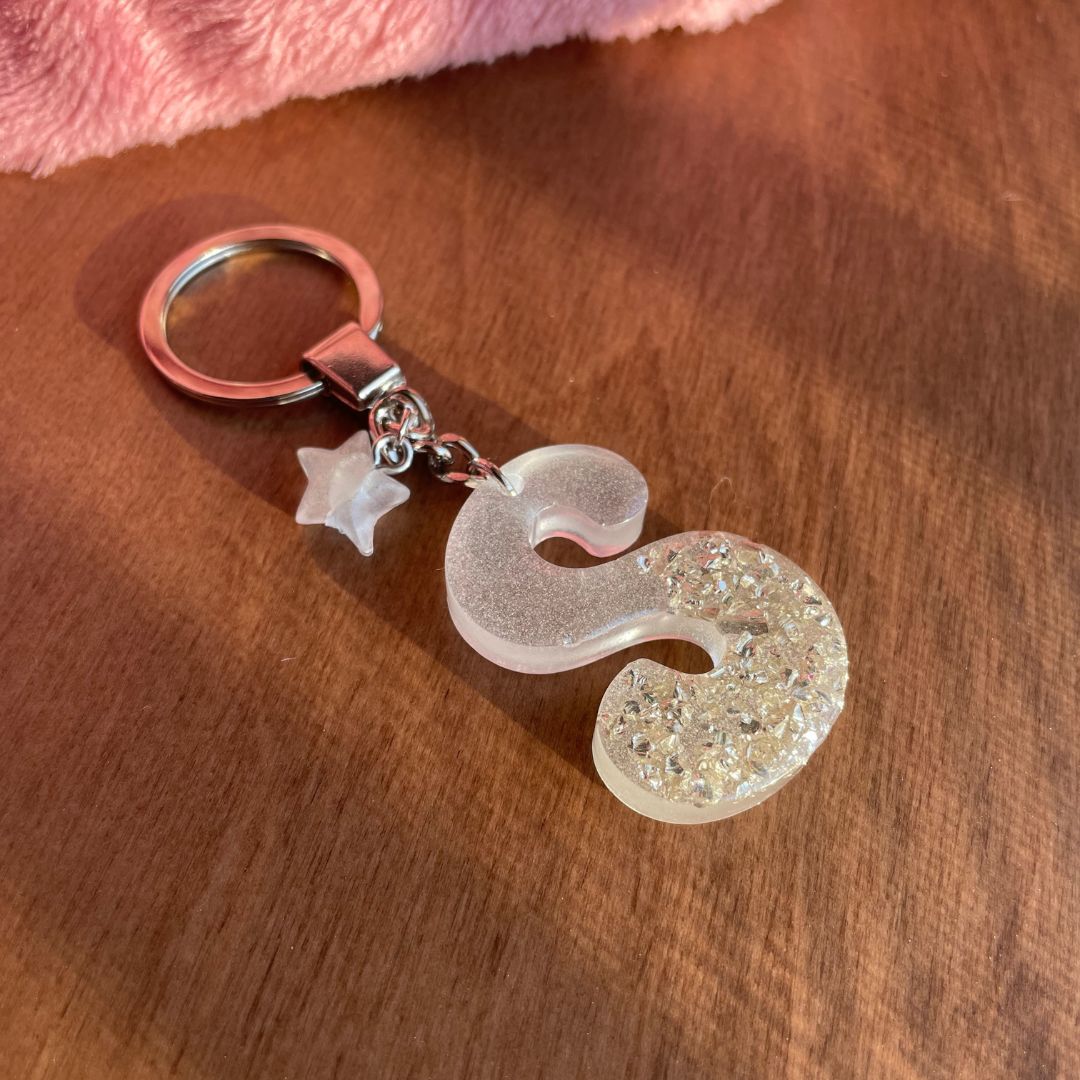 S Letter Crystal Resin Keychain