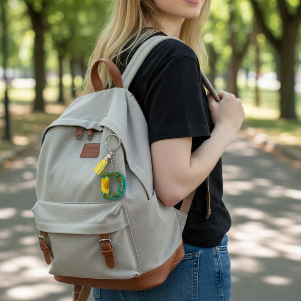 Resin Initial Keychain D – Natural Dried Flower