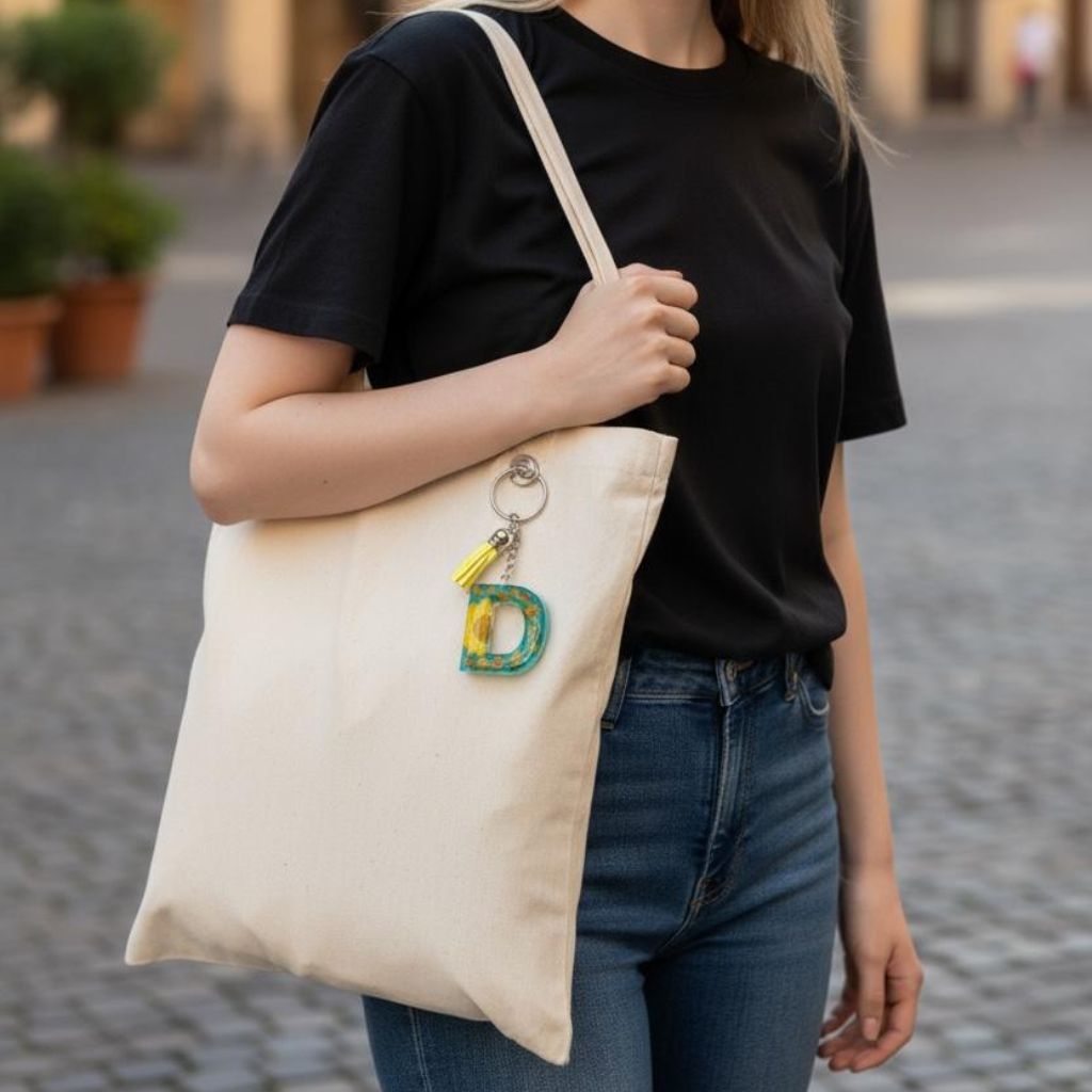 Resin Initial Keychain D – Natural Dried Flower