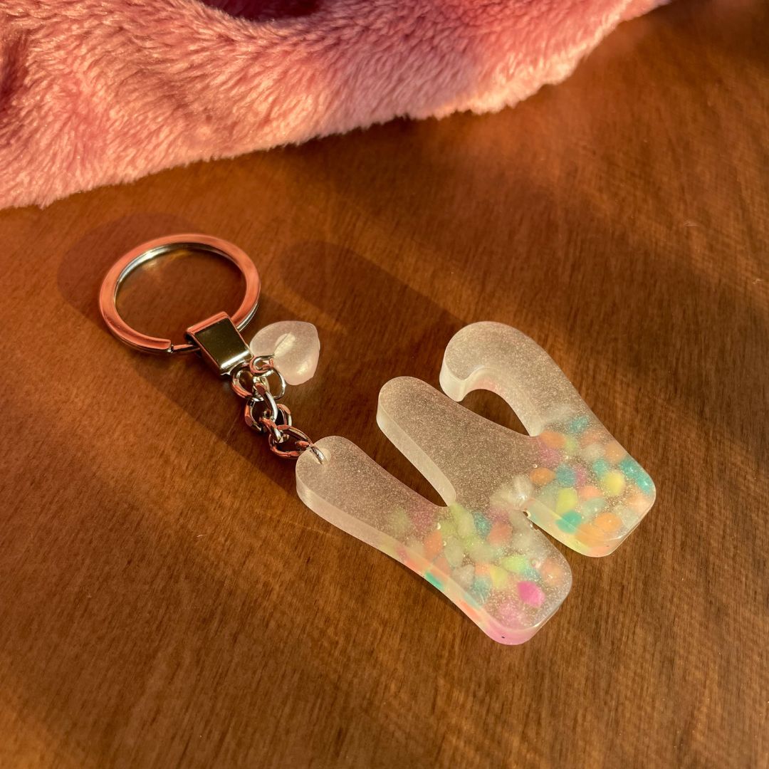 W Letter Resin Keychain - Neon Powder
