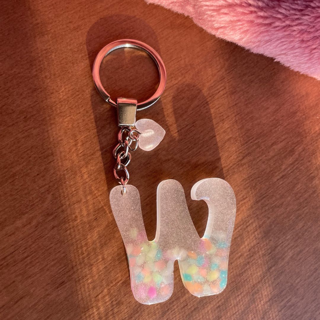 W Letter Resin Keychain - Neon Powder