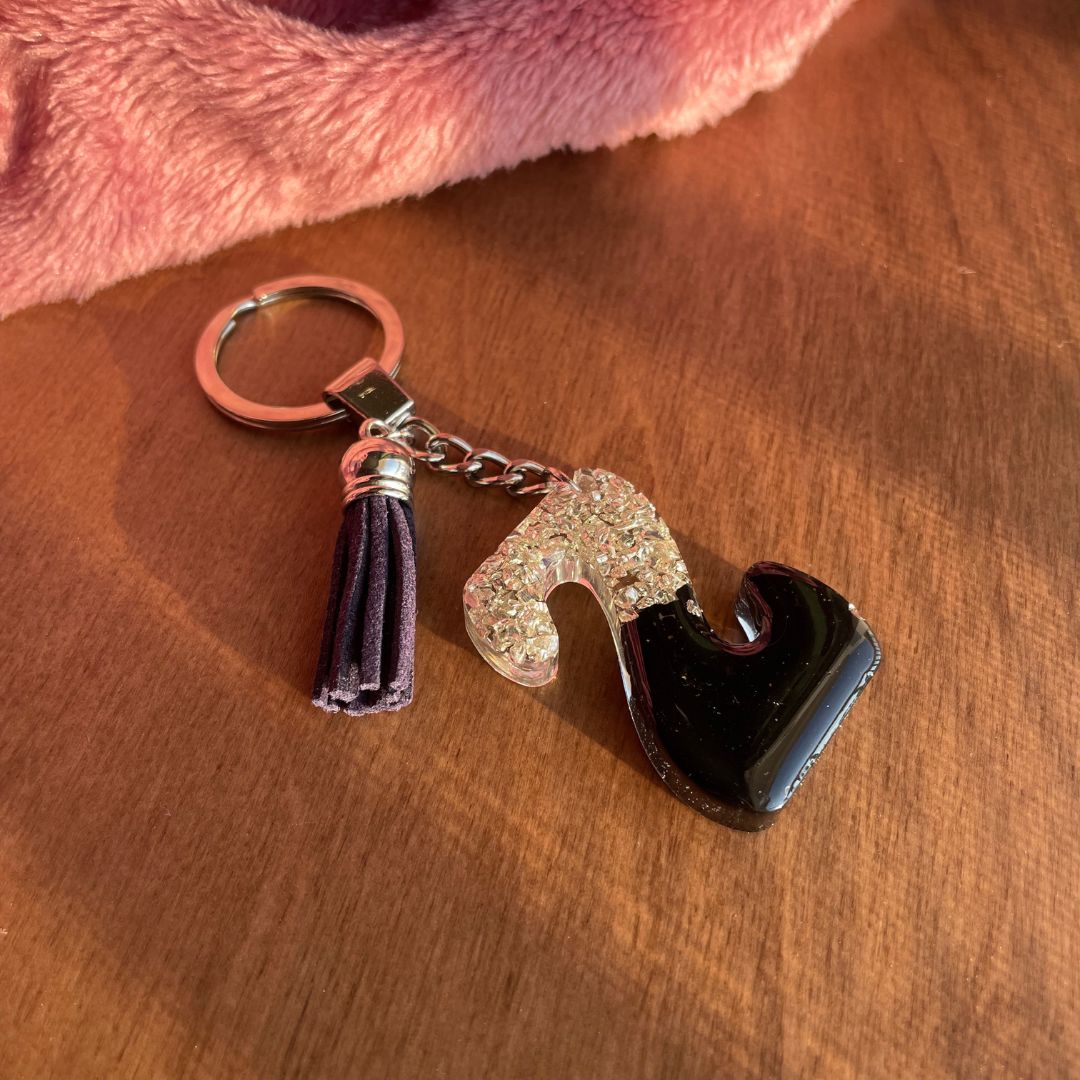 Resin Initial Keychain Z - Silver Stones