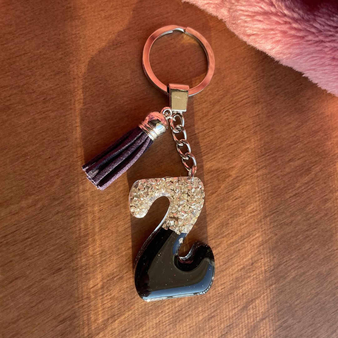 Resin Initial Keychain Z - Silver Stones