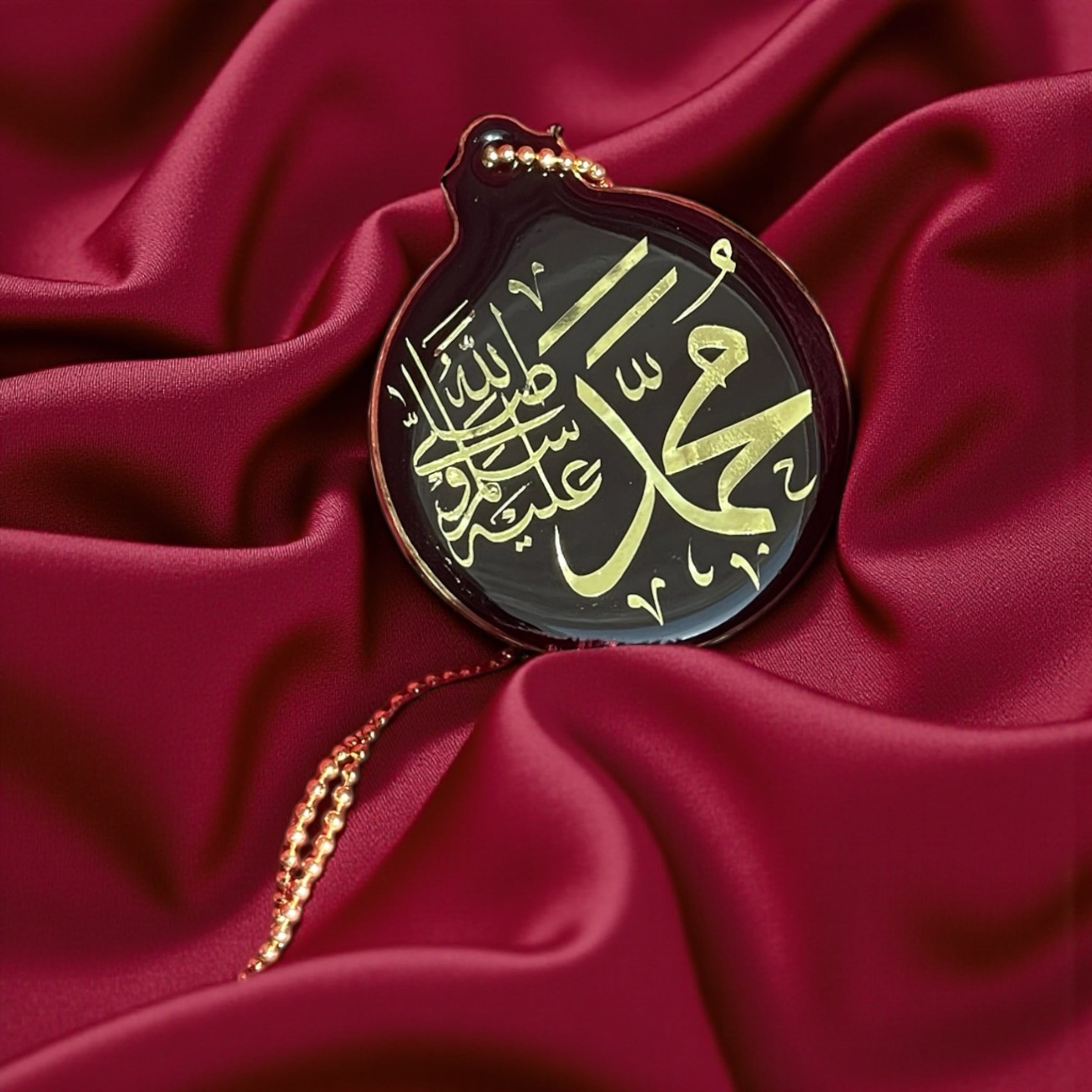 Handmade Black Resin Allah Muhammad Double Side Car Hanging