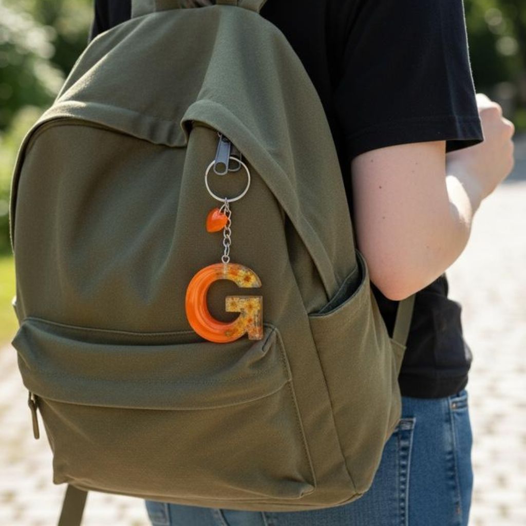 Resin Initial Keychain G – Natural Dried Flower