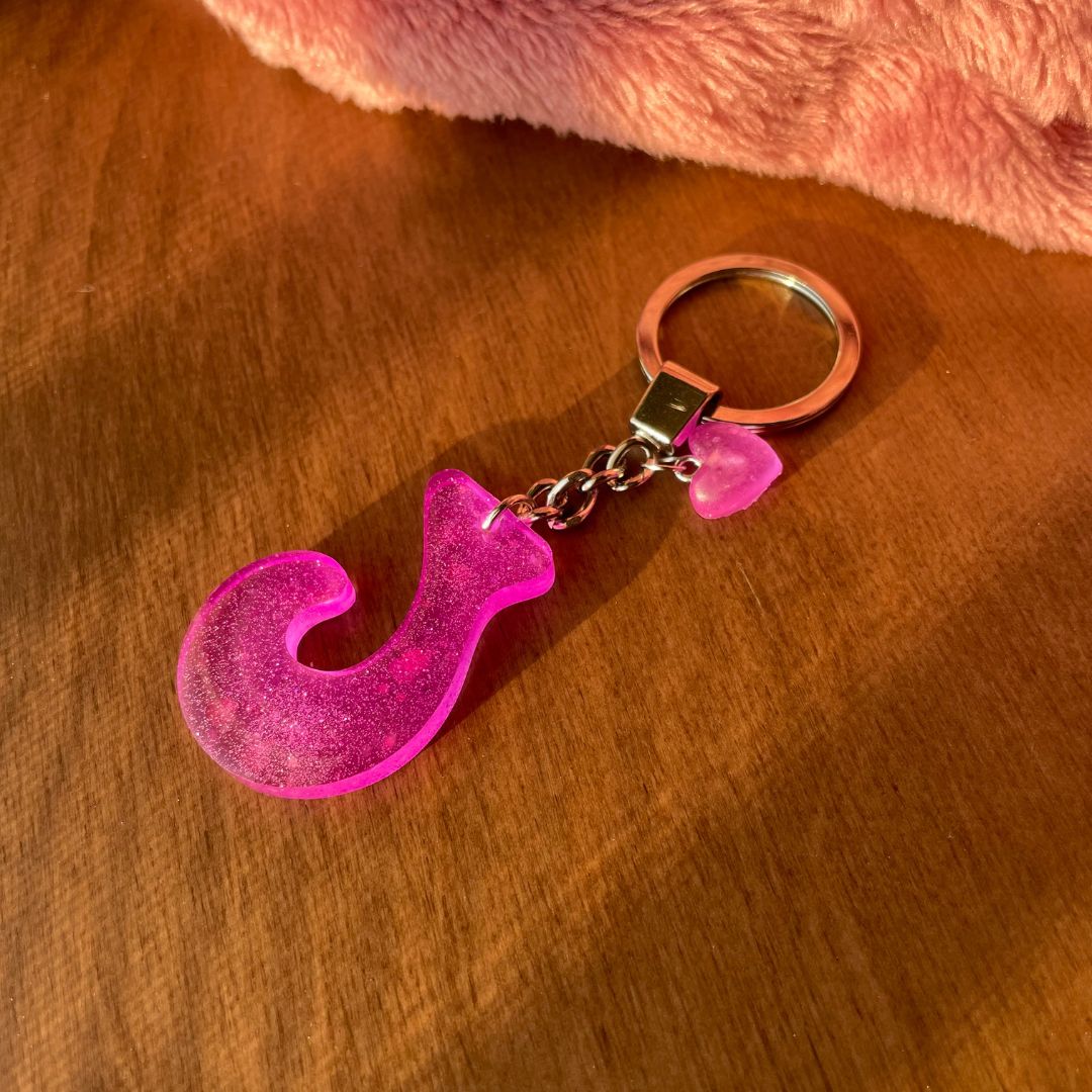 Handmade Letter J Purple Resin Neon Powder Keychain