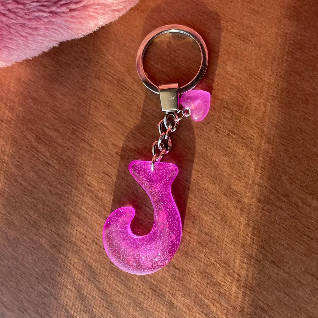 Handmade Letter J Purple Resin Neon Powder Keychain