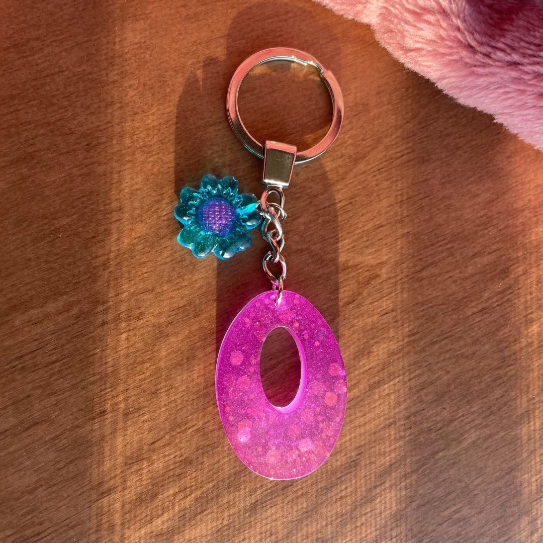 O Purple Resin Keychain - Glitter Sequins