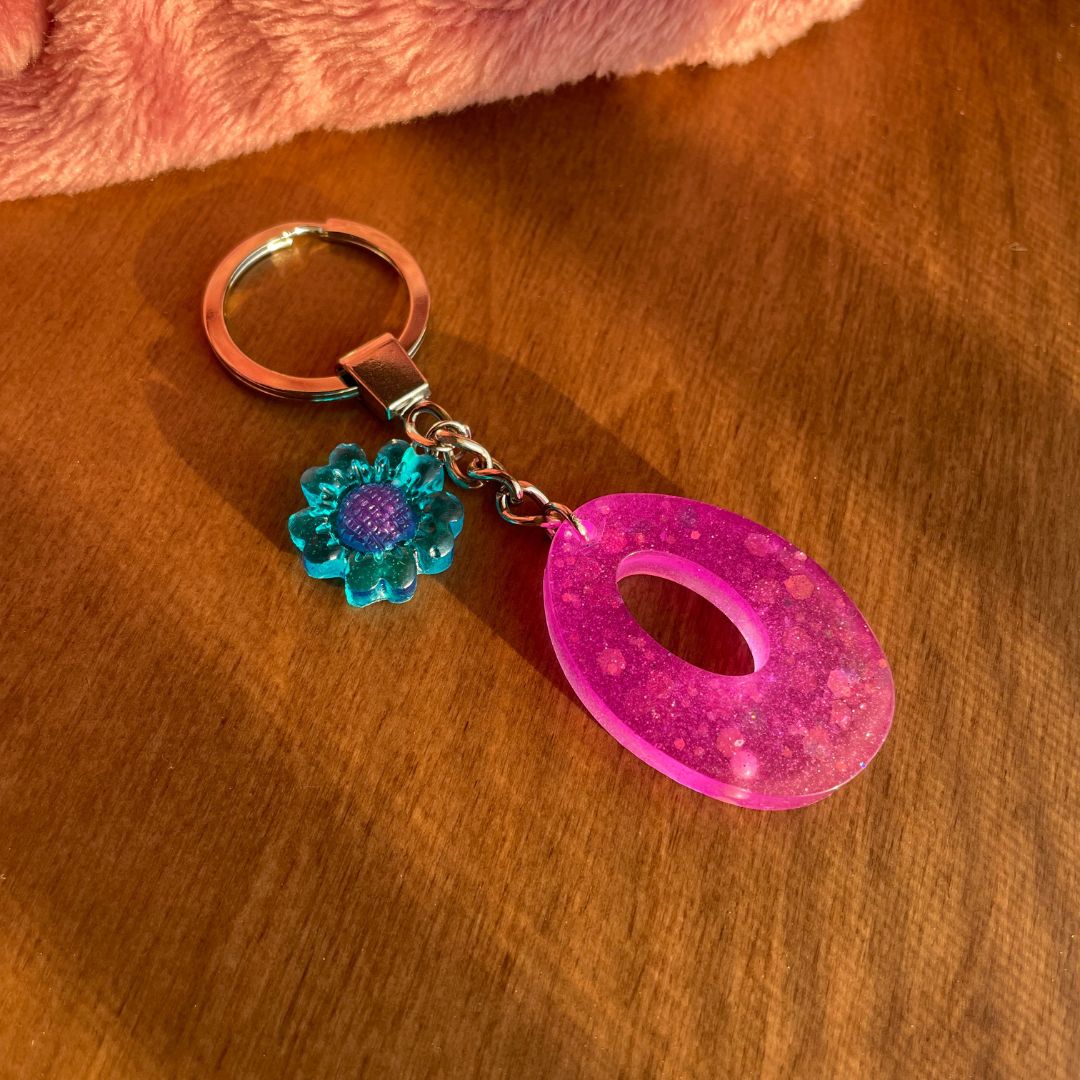 O Purple Resin Keychain - Glitter Sequins