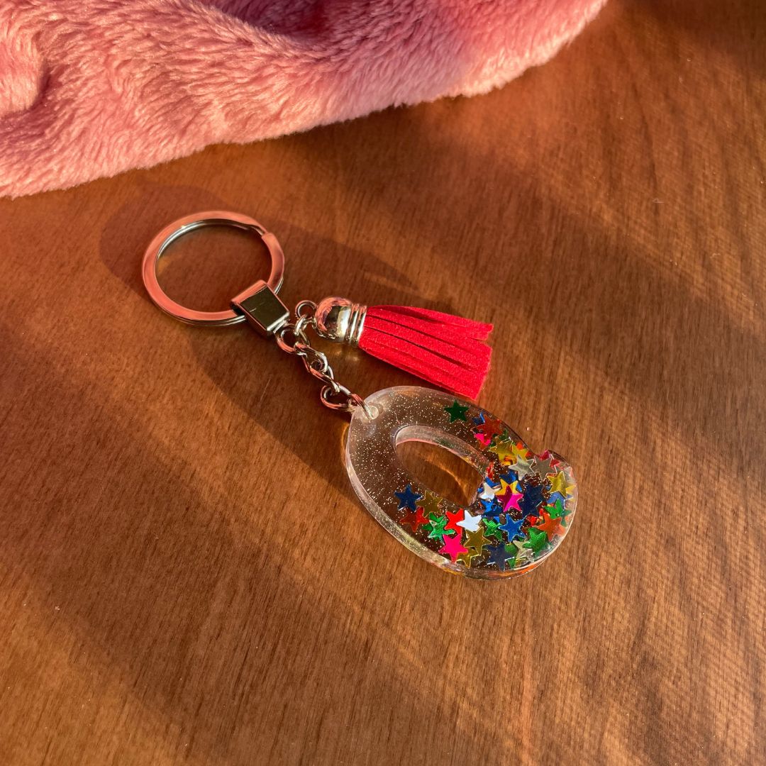 Q Letter Resin Keychain - Star Sequins