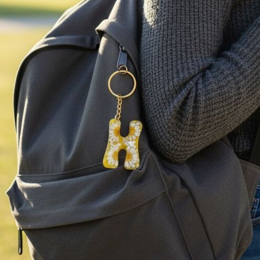 Resin Initial Keychain H – Natural Dried Flower