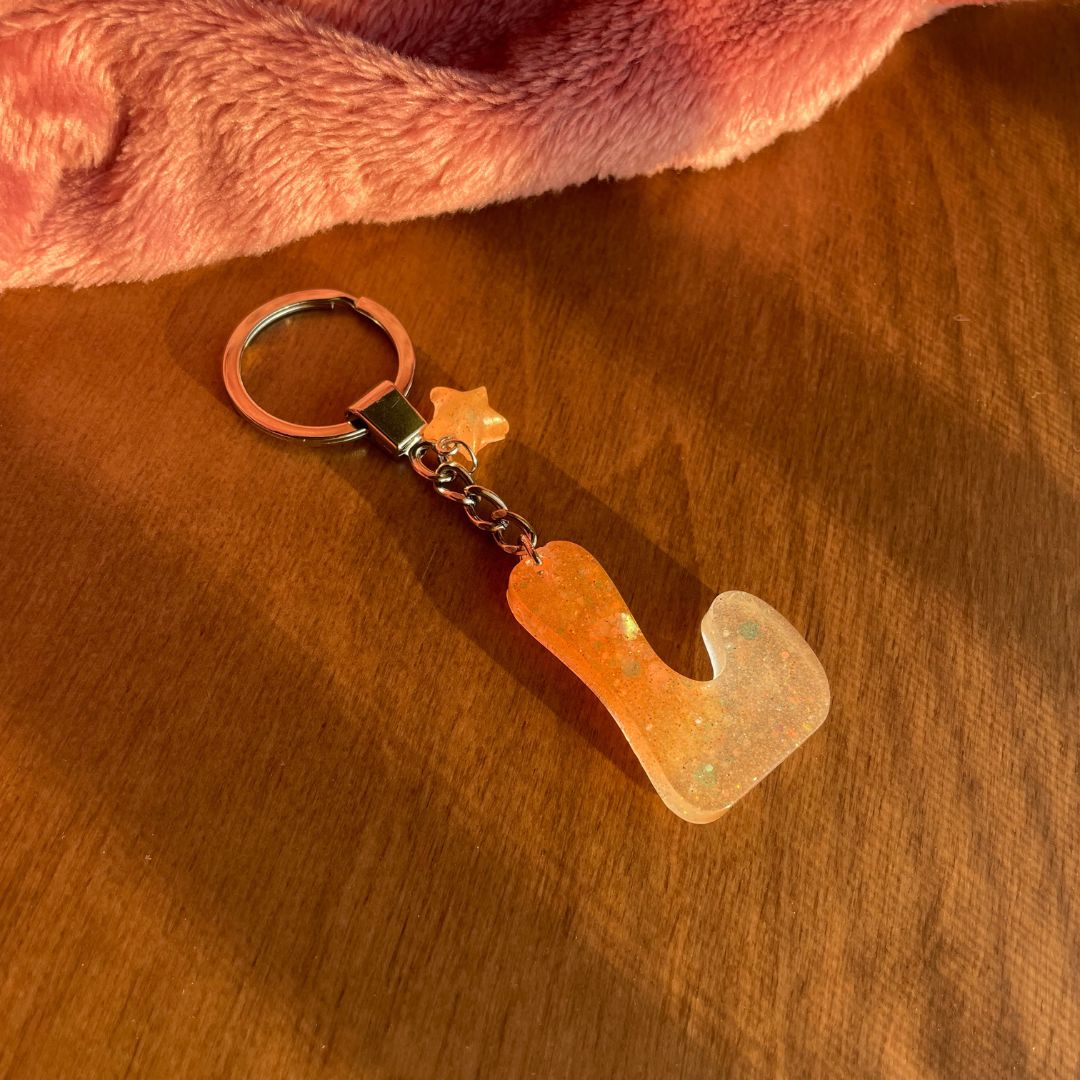 Handmade Letter L Orange Resin Neon Powder Keychain