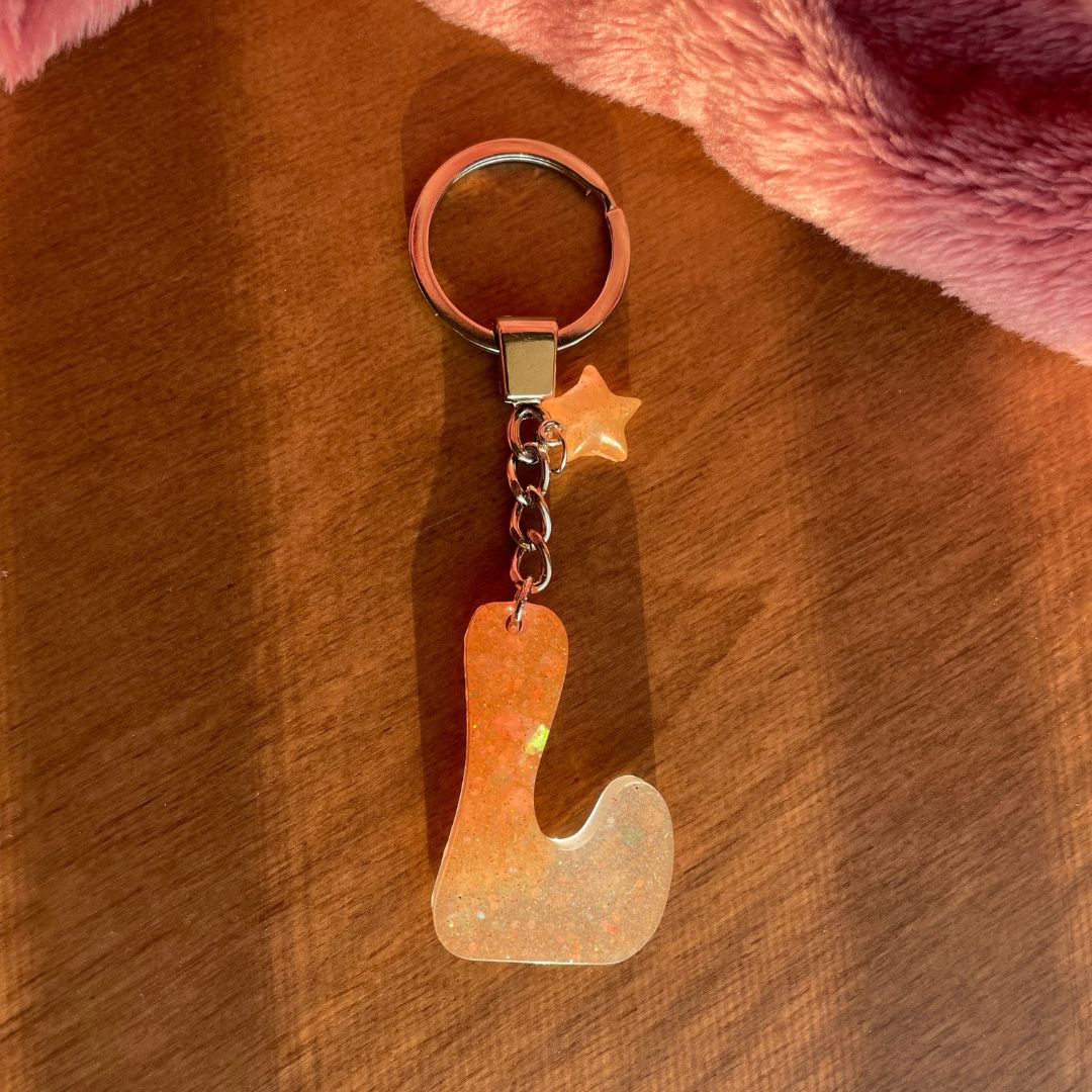 Handmade Letter L Orange Resin Neon Powder Keychain