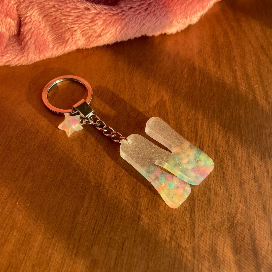 N Letter Resin Keychain - Neon Powder
