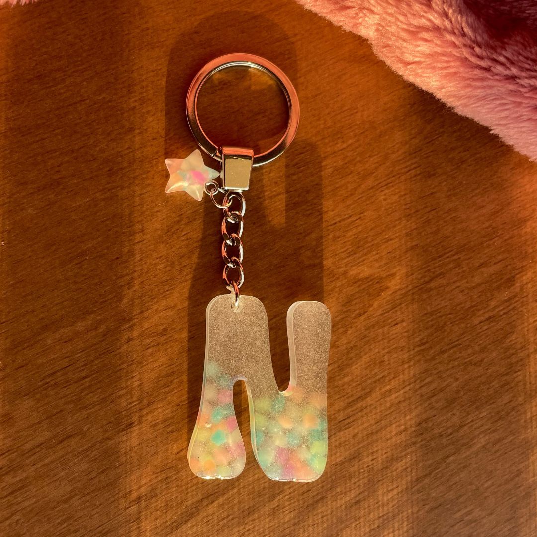 N Letter Resin Keychain - Neon Powder