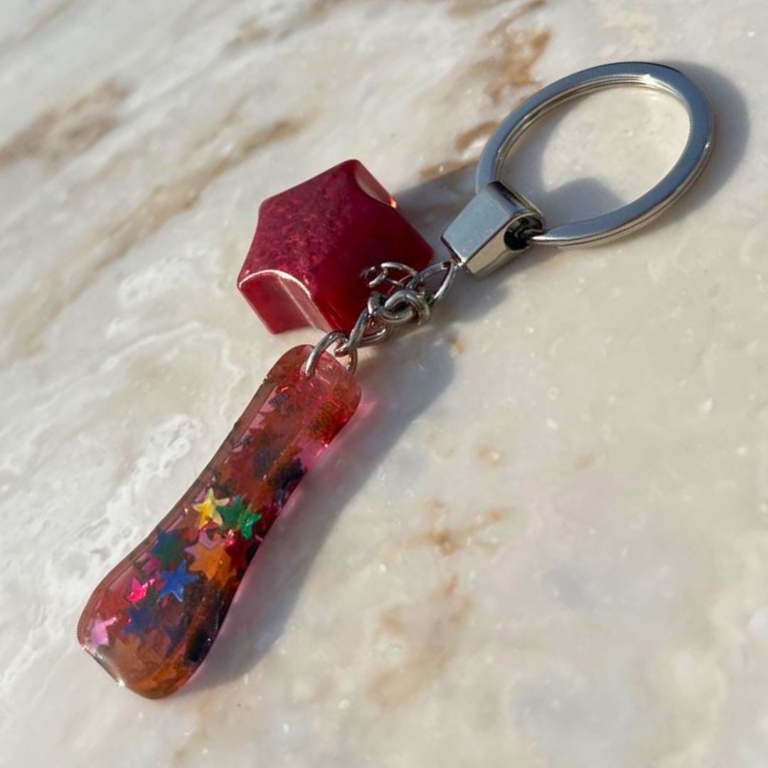 Handmade Letter I Resin Star Keychain