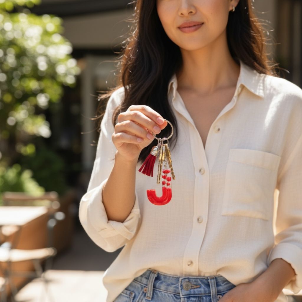 Resin Initial Keychain J – Natural Dried Flower