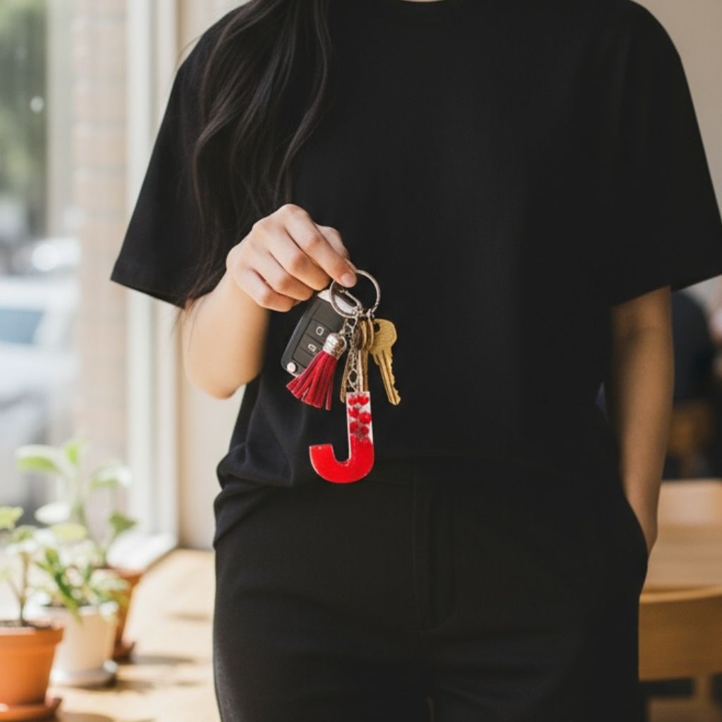 Resin Initial Keychain J – Natural Dried Flower