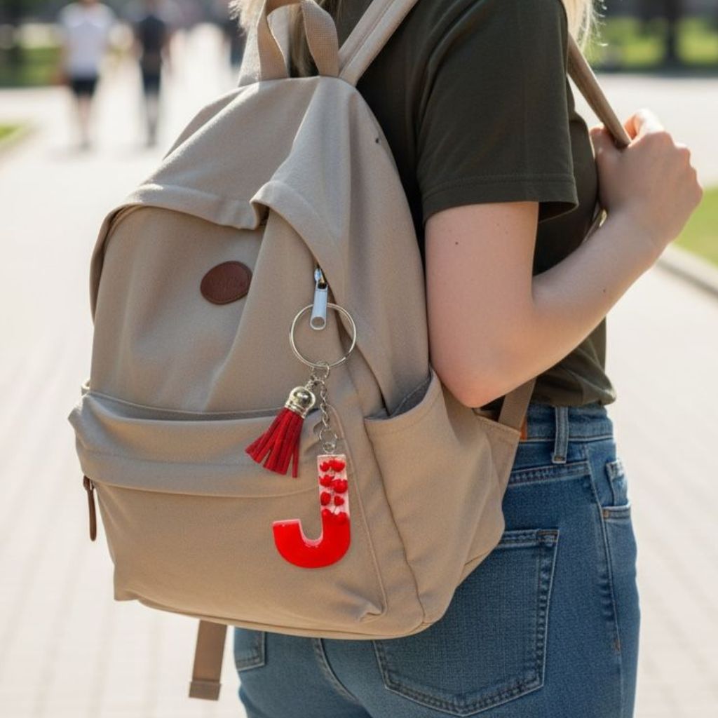 Resin Initial Keychain J – Natural Dried Flower