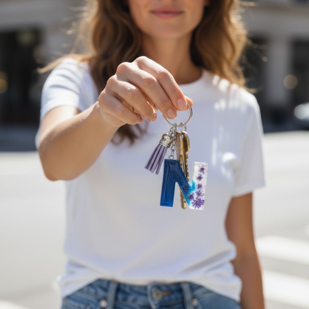 Resin Initial Keychain N – Natural Dried Flowers