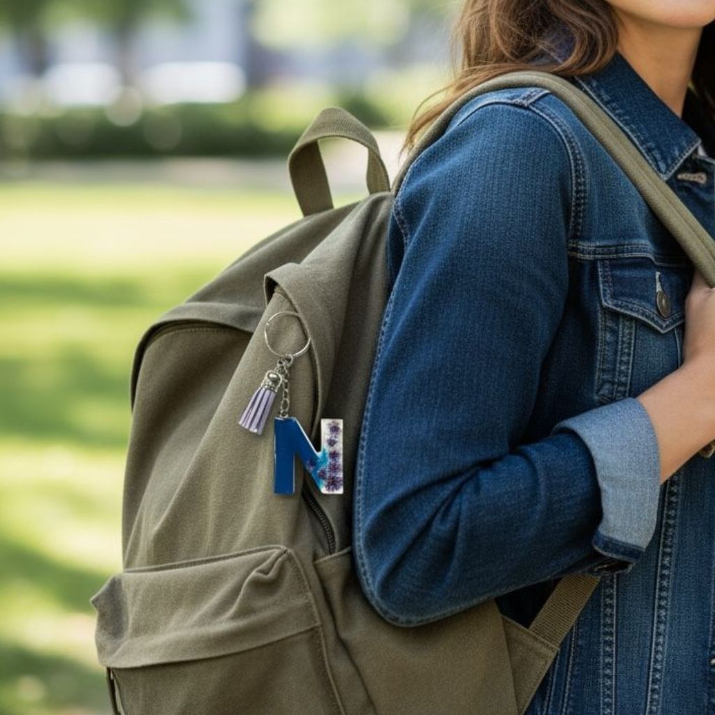 Resin Initial Keychain N – Natural Dried Flowers