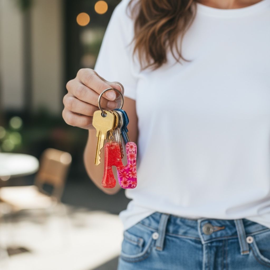 Resin Initial Keychain N – Glitter Sequins