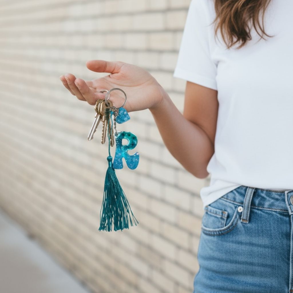 Resin Initial Keychain R – Natural Dried Flowers