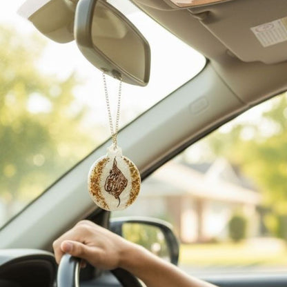 Resin Car Rear Mirror Hanging – Calligraphy Accent | 7.5 x 6 cm