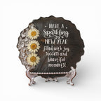 Handmade Grey Resin New Year Coaster with Acrylic Stand