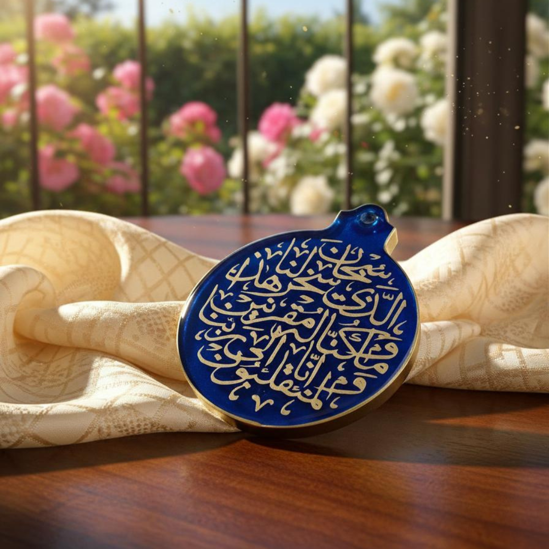 Blue Double-Sided Resin Islamic Car Mirror Hanging