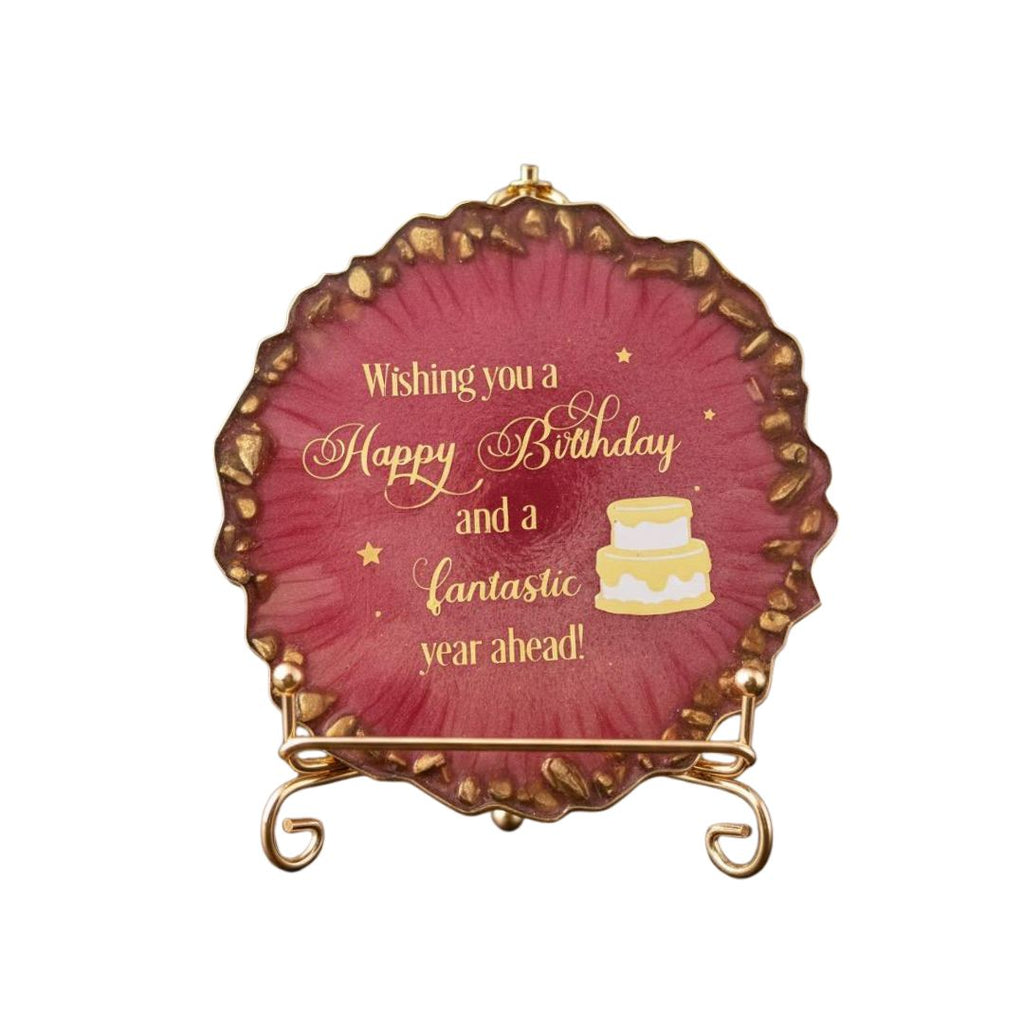 Handmade Pink Resin “Happy Birthday” Coaster