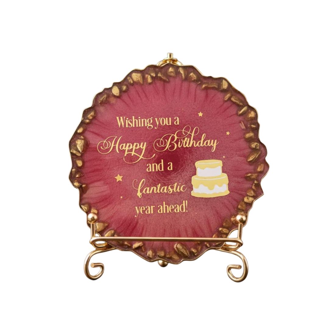 Handmade Pink Resin “Happy Birthday” Coaster