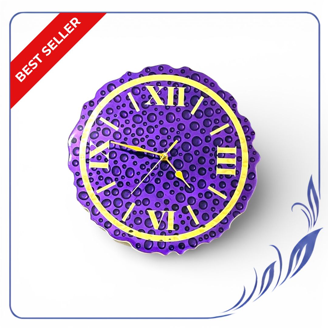 Handmade Purple Resin Wall Clock with Gold Roman Numerals